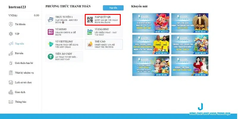 Hướng dẫn nạp tiền Jun88 bằng mã QR Code